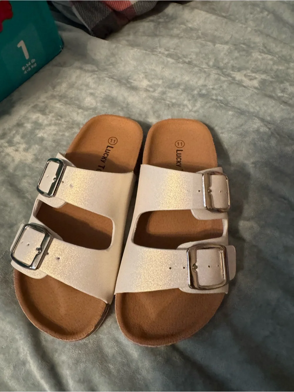 White Sparkle Double-Buckle Slide Sandals